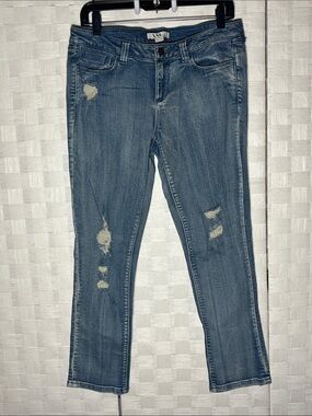 Straight Leg Distressed Blue Low Rise Jeans Size 26